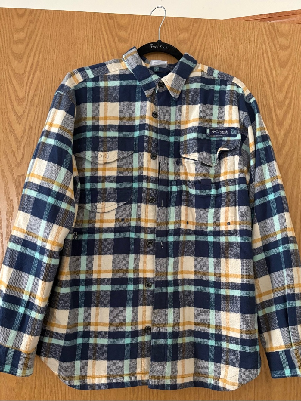 Columbia Men’s Navy and Yellow Plaid Button Up Jacket